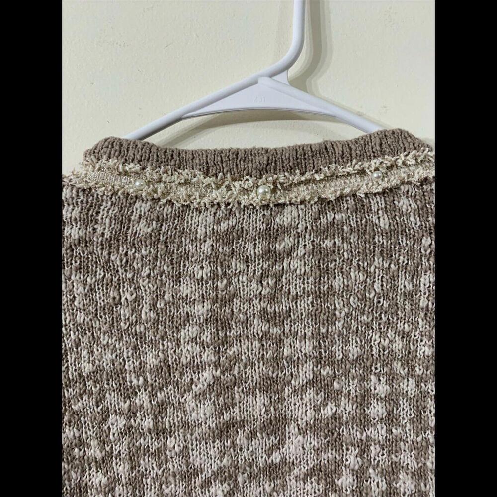 Womens Sz M Creme Open Front Crochet Long Sleeve Cardigan Pearls Cottage… - Picture 5 of 6